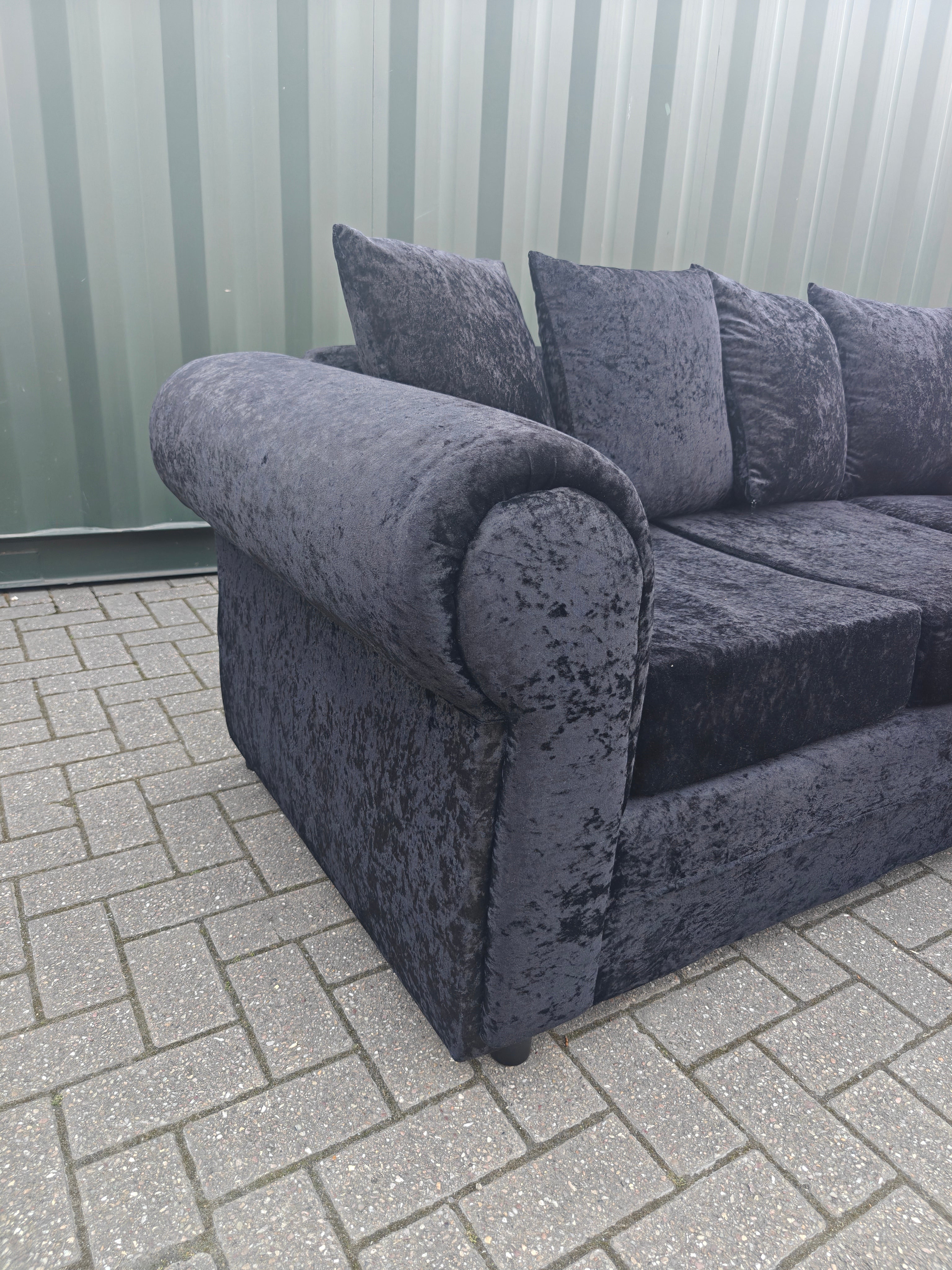 Black Crushed Velvet Corner Sofa