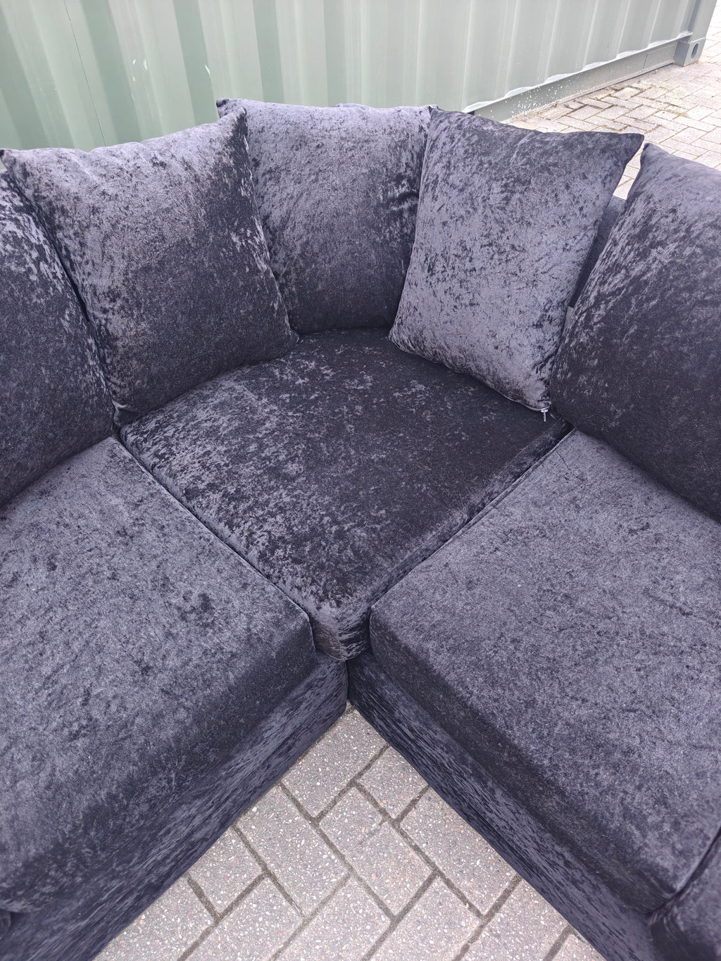 Black Crushed Velvet Corner Sofa