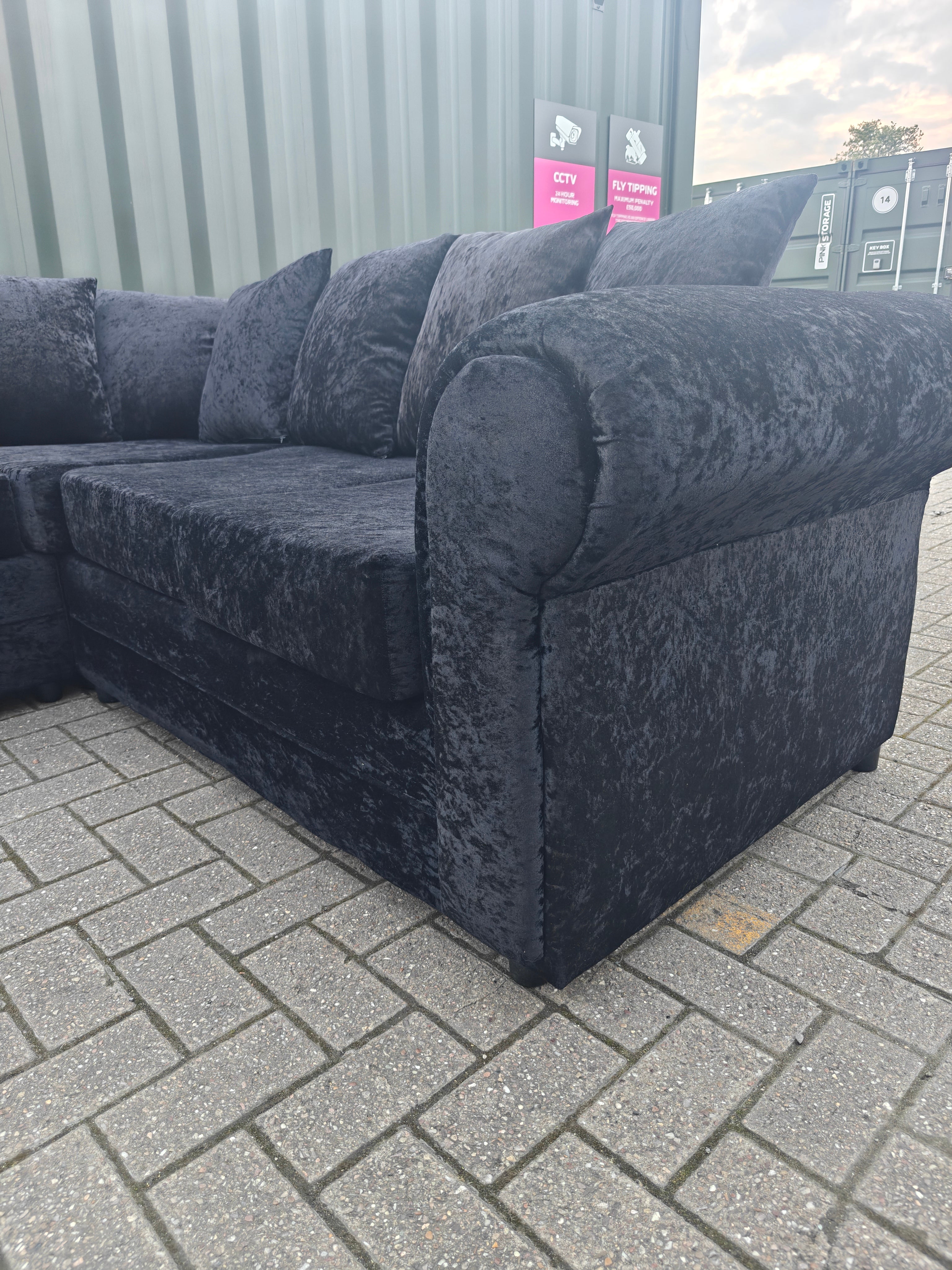 Black Crushed Velvet Corner Sofa