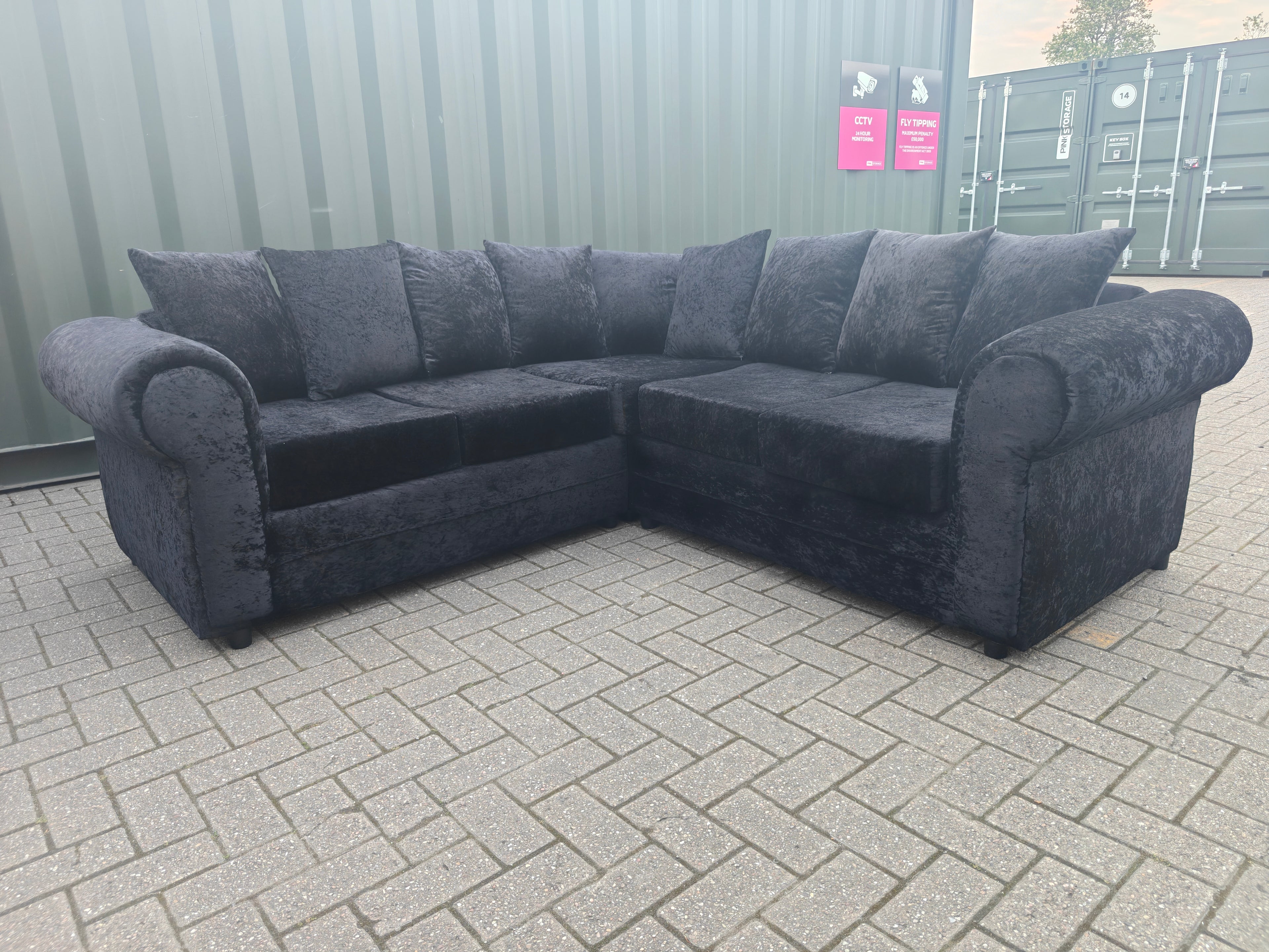 Black Crushed Velvet Corner Sofa