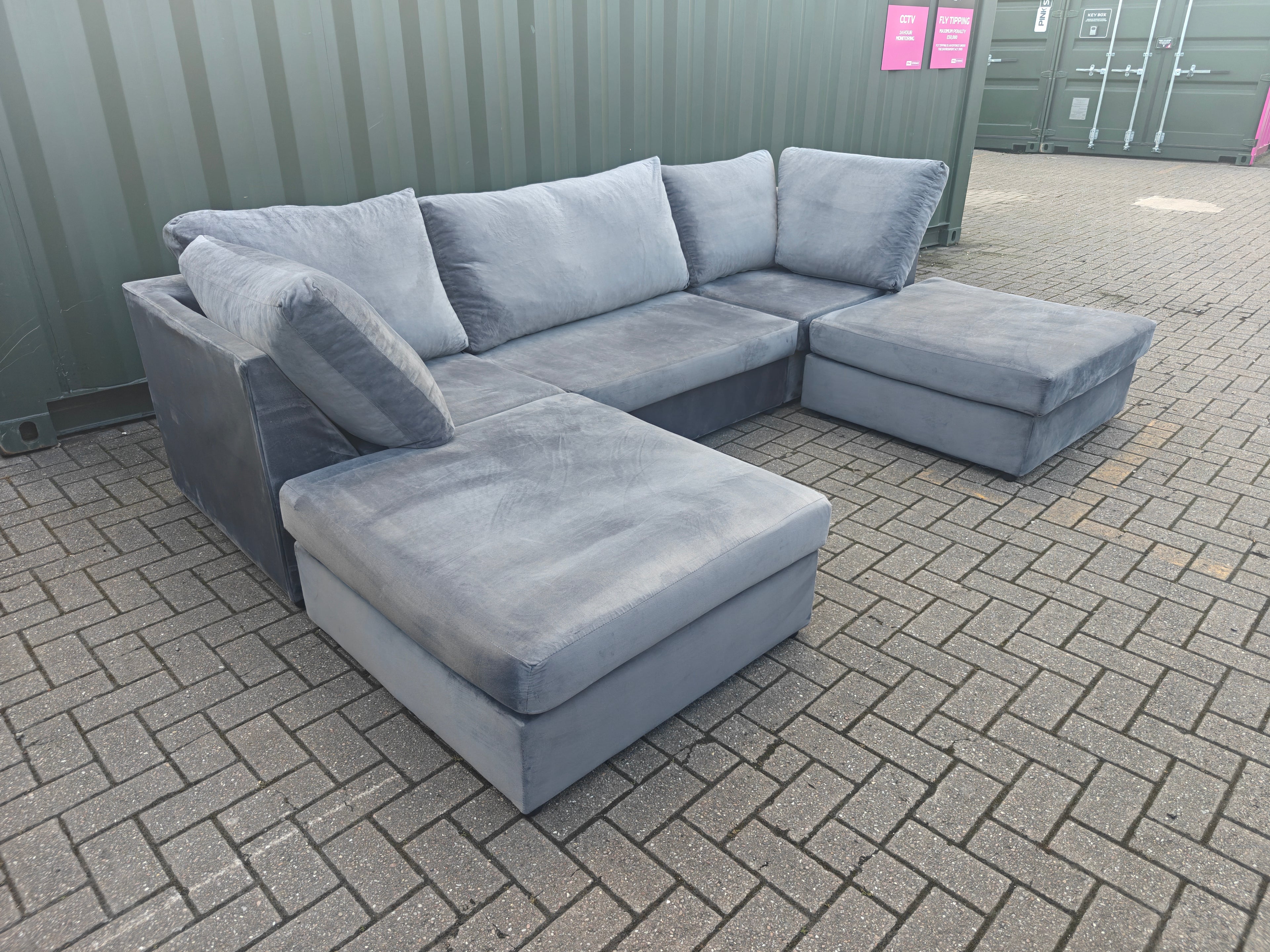 U Shape Grey Velvet Sofa