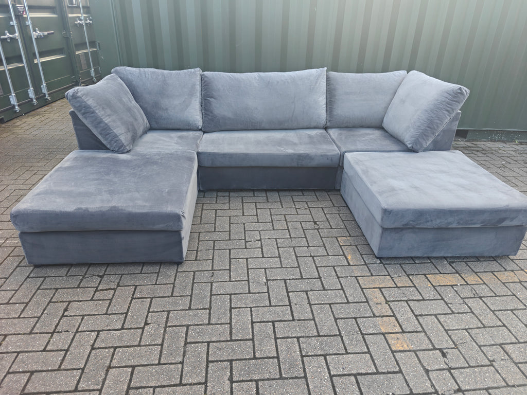 U Shape Grey Velvet Sofa