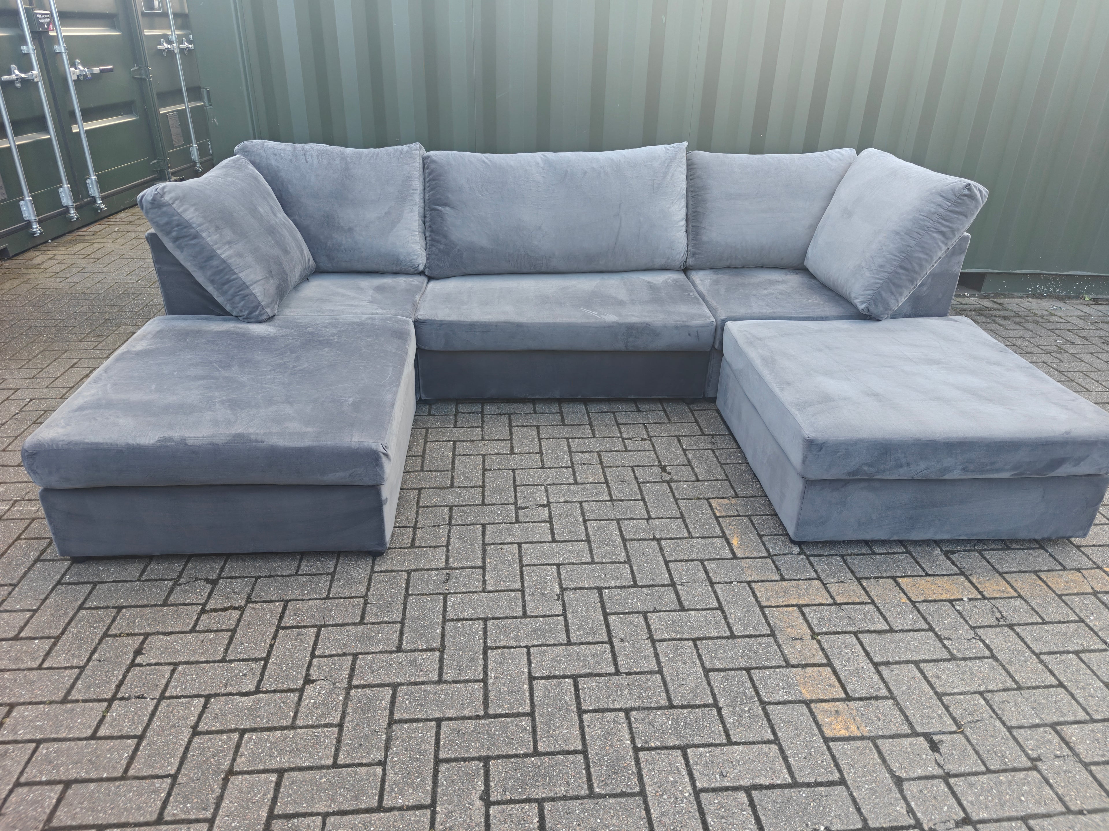 U Shape Grey Velvet Sofa