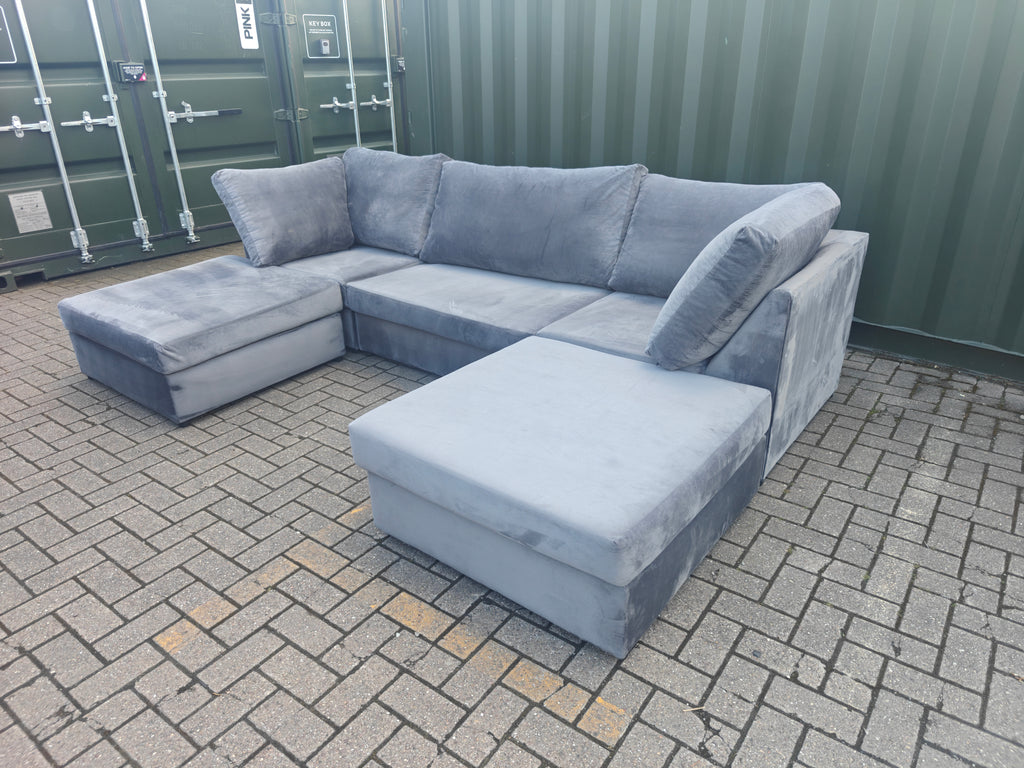 U Shape Grey Velvet Sofa