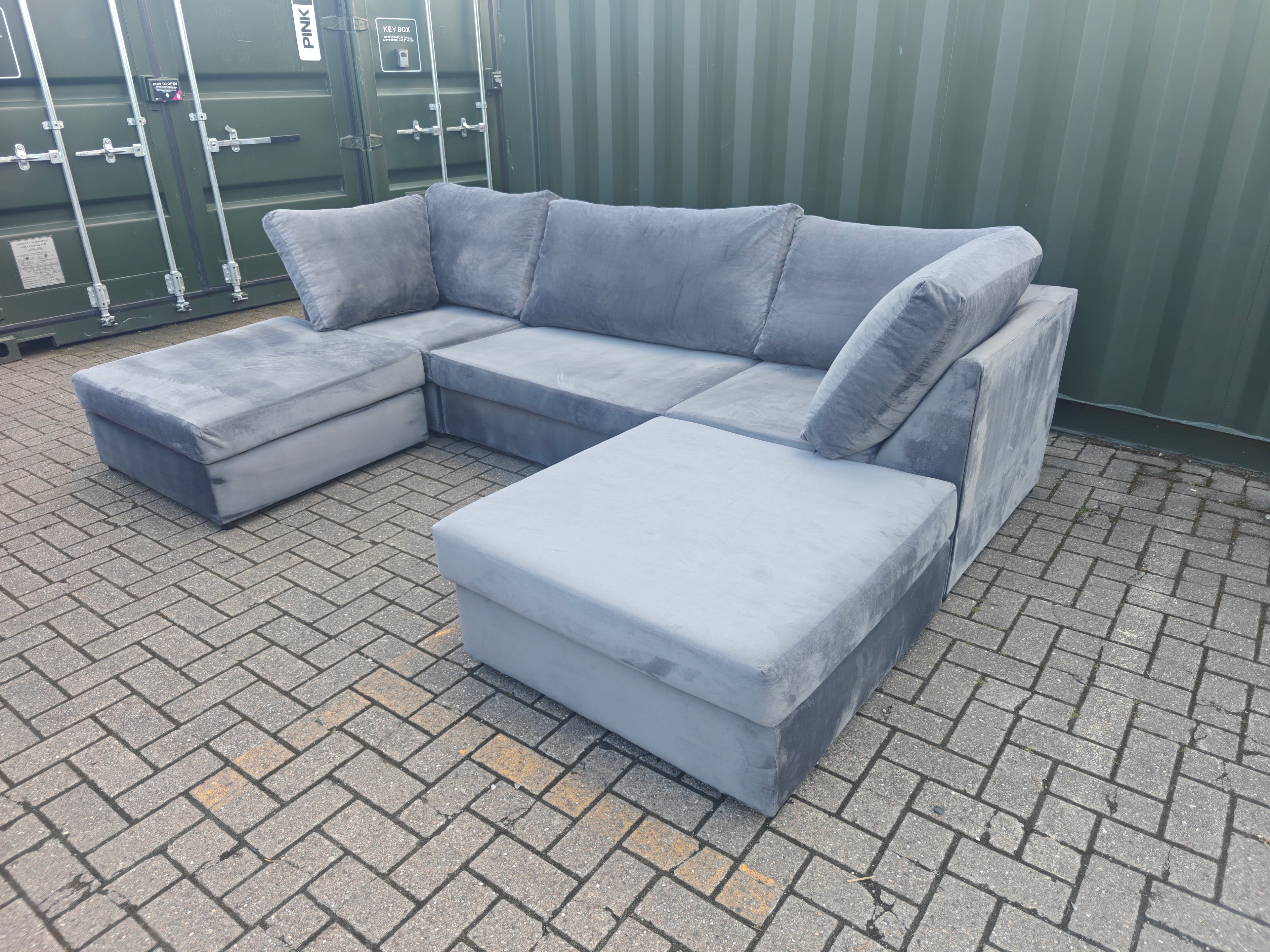 U Shape Grey Velvet Sofa