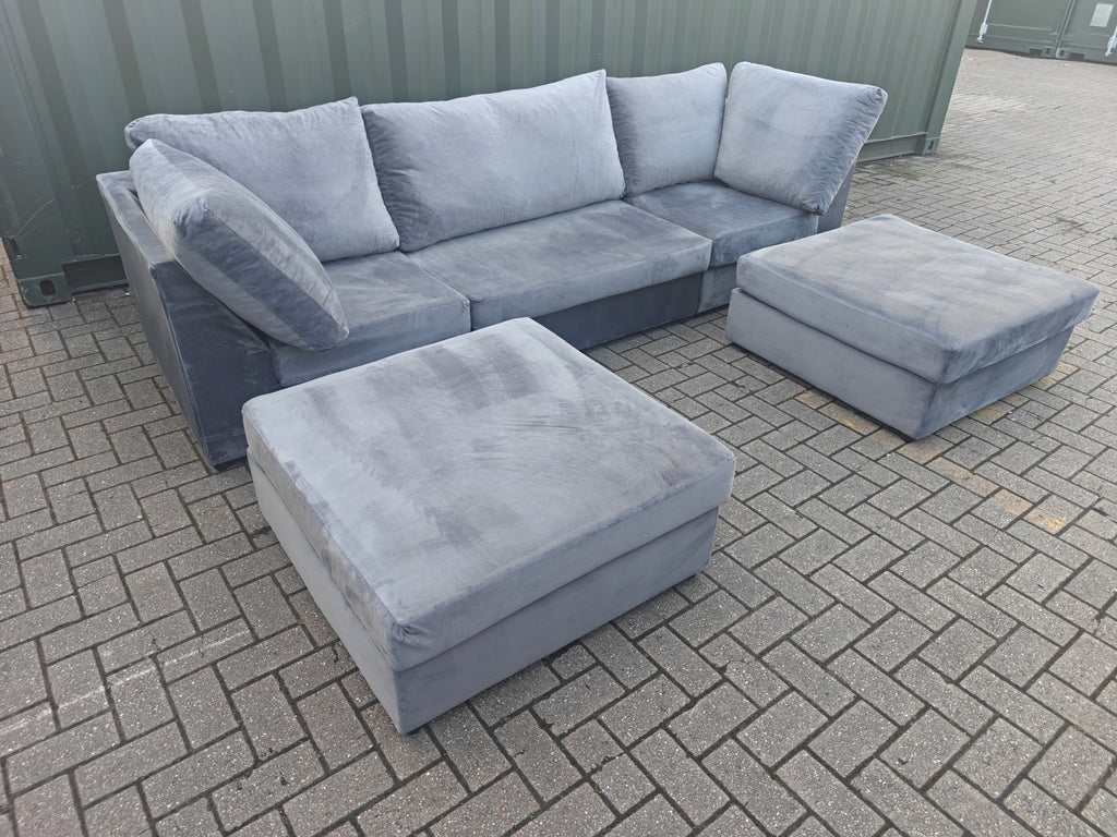 U Shape Grey Velvet Sofa