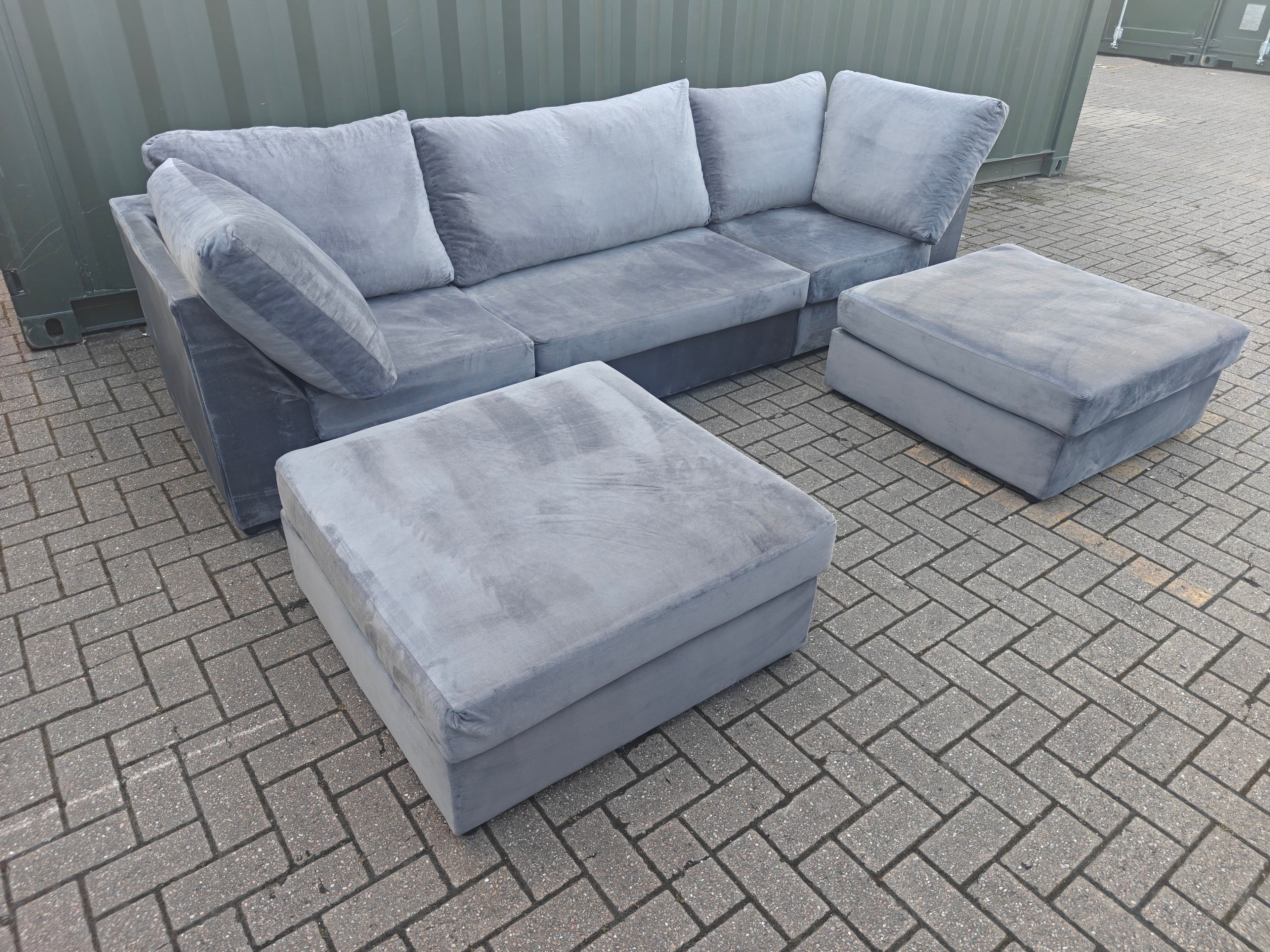 U Shape Grey Velvet Sofa
