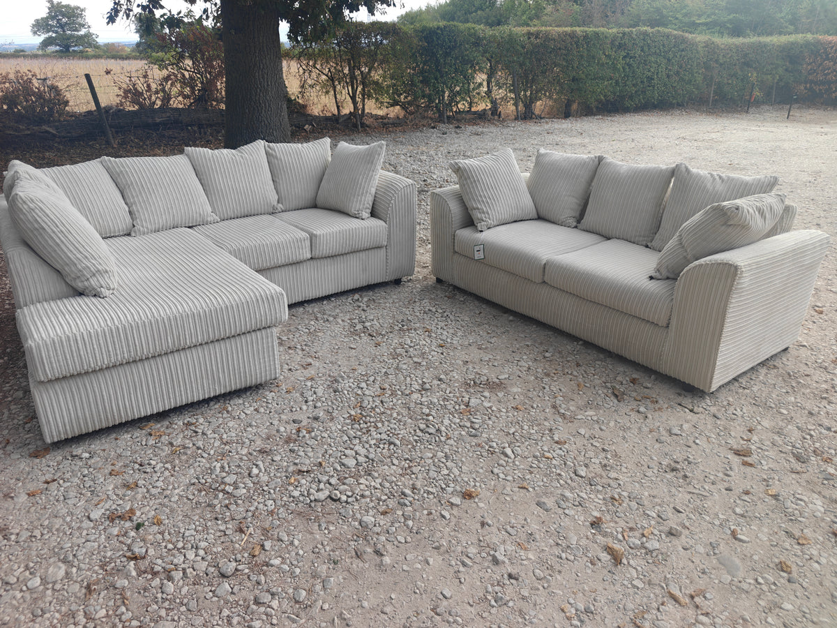 Cream Jumbo Cord Corner Sofa + 3 Seater