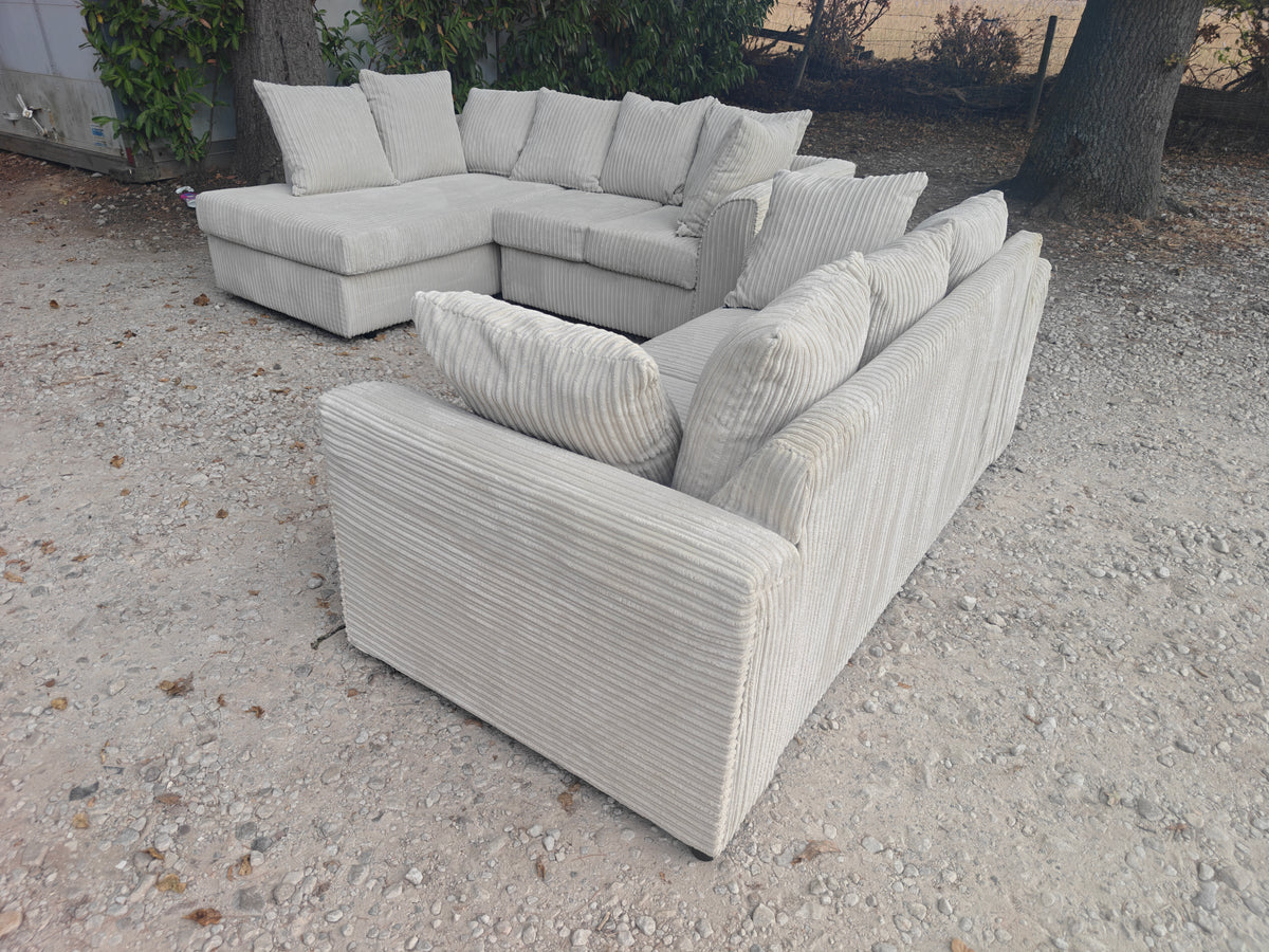 Cream Jumbo Cord Corner Sofa + 3 Seater