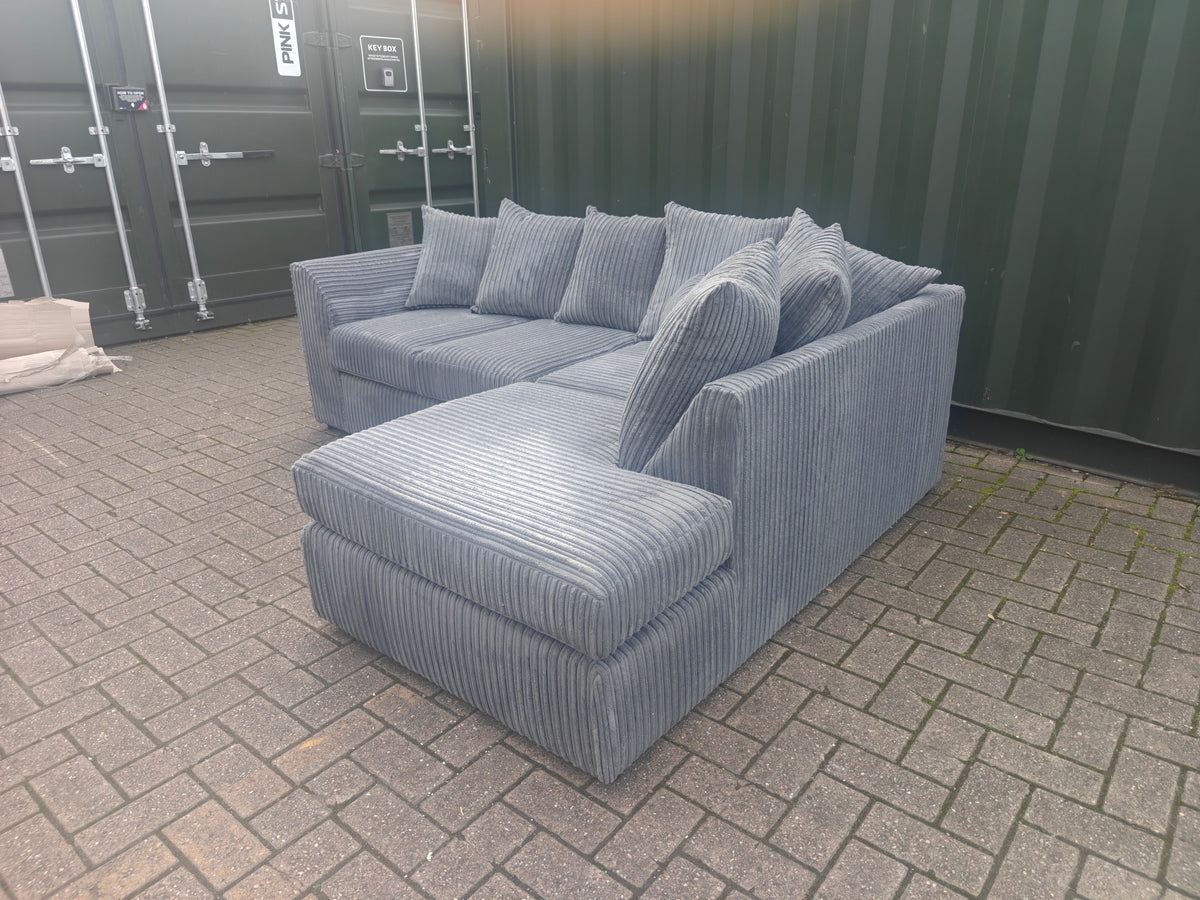 BRAND NEW Luxor Grey Jumbo Cord Corner Sofa