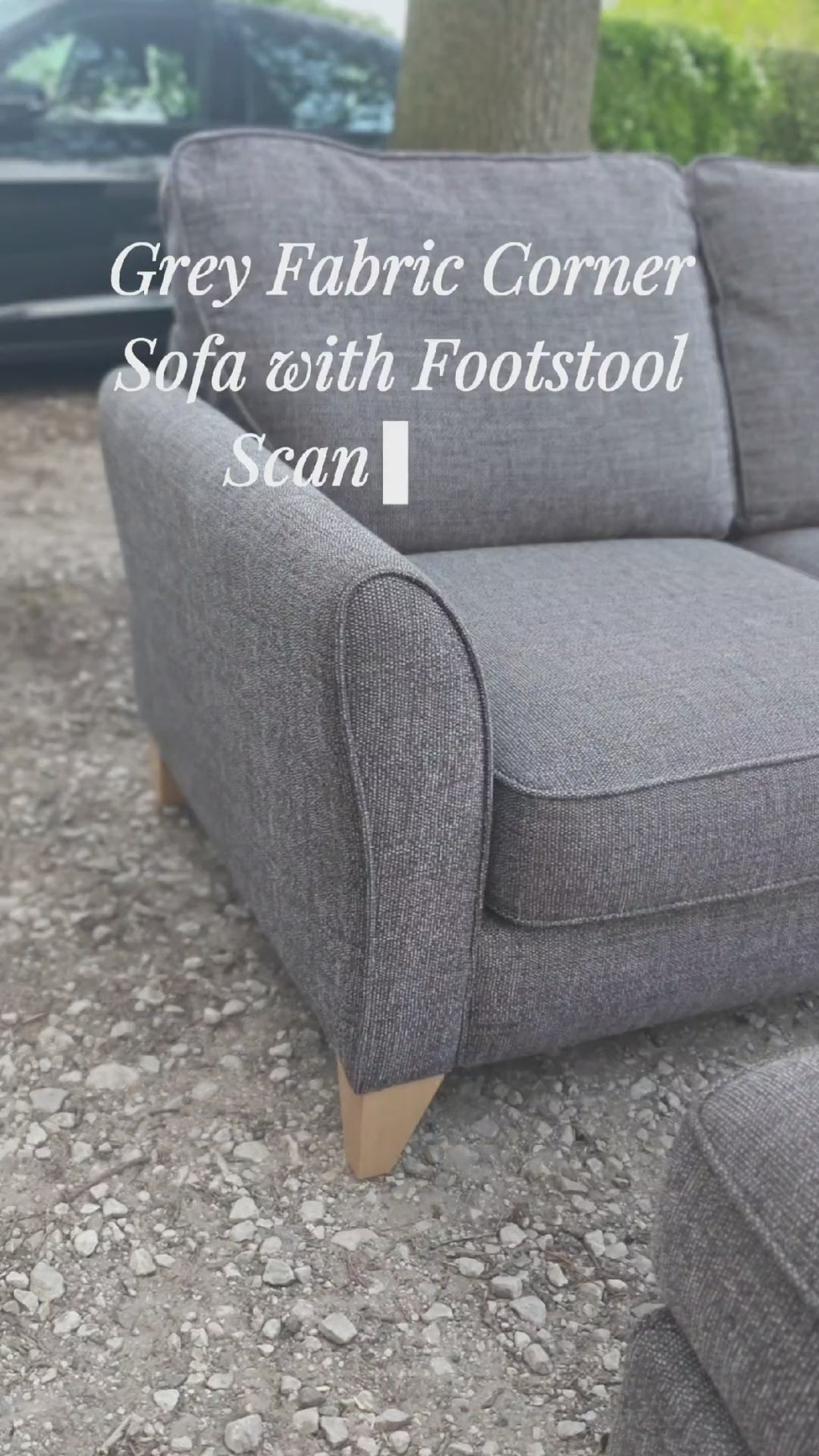 Grey Fabric Corner Sofa + Footstool Scandi Style